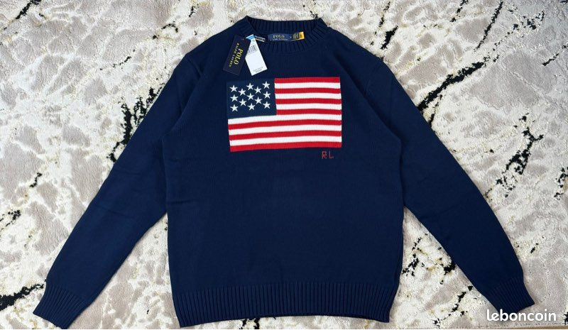 Pull Nautica Homme XL - Drapeau Américain Patriotique Rouge Blanc Bleu - Manches Longues Tricot - Occasion Très Bon état