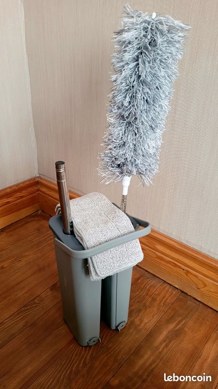 Balai Autoclean Venteo Avec Tête 360° Et Seau Double - Serpillière Microfibre Ultra Absorbante Gris