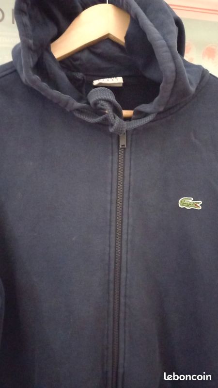 Sweat-shirt Lacoste Homme Taille L Excellent état portée deux fois seulement capuche bleue marine (image 8)