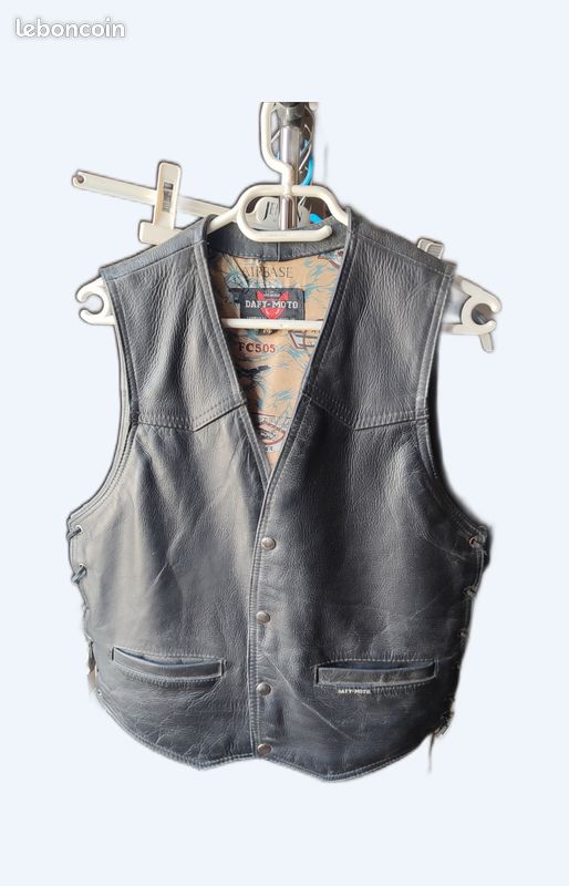 Magnifique gilet sans manche en cuir véritable DAFY MOTO vintage