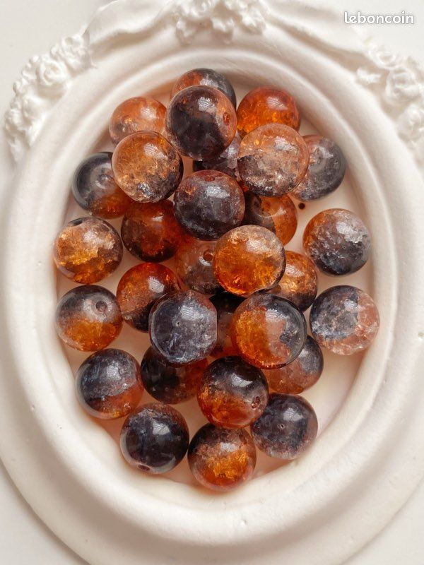 Lot De 10 Perles En Verre Carrées Pop - Couleurs Orange Et Prune, 6x10mm