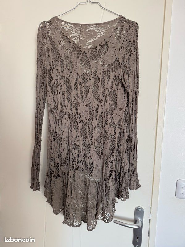 Tunique dentelle crochet vert taupe (image 4)