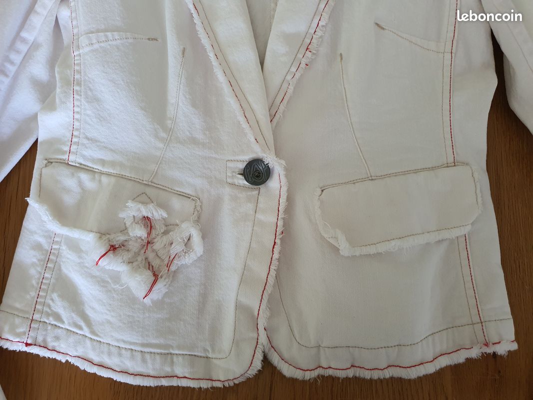 326-Veste jeans blanc liseré rouge Cop Copine T40 (image 3)
