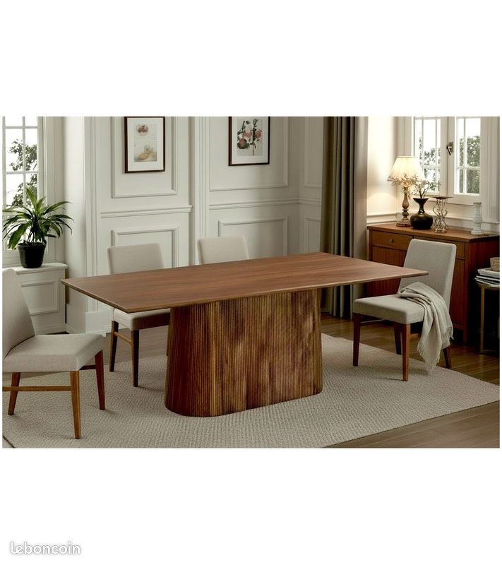 Table à manger 220 cm manguier massif pied central – Chandra (image 1)