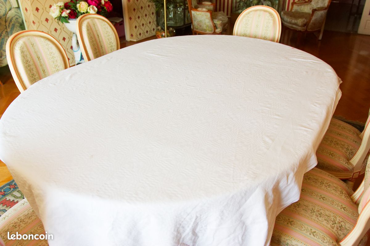 Ancienne nappe en coton damassé 224 x 148 (image 2)