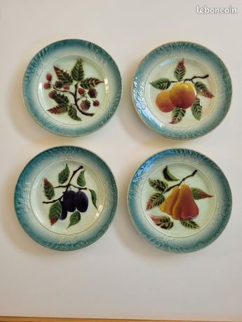 Ancien bol en faïence à motifs fruits / poire et pommes - La Roue du Passé