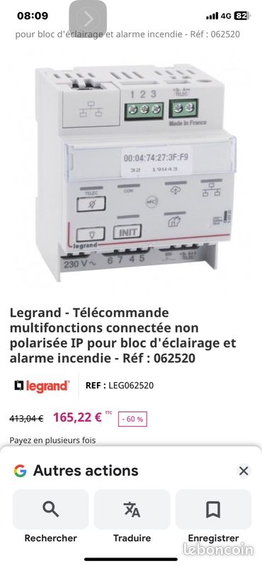 Télécommande modulaire multifonctions connectée IP pour BAES Legrand 062520 (image 4)