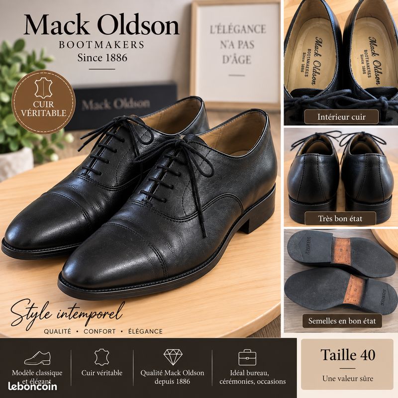 Chaussures homme Mack Oldson cuir véritable noir – T40 (image 1)