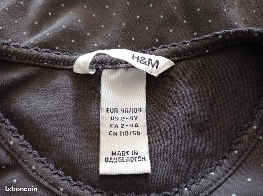 Pull t-shirt manche longue fille 2-3-4 ans en coton bio gris a petit pois blanc Marque H&M Très bon (image 10)