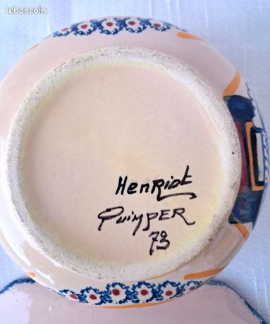 BOL ANCIEN HB Quimper à oreilles en faience peint à la main décor