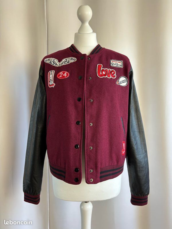 Veste Teddy bordeaux et similicuir noir Jennyfer taille M Vêtements