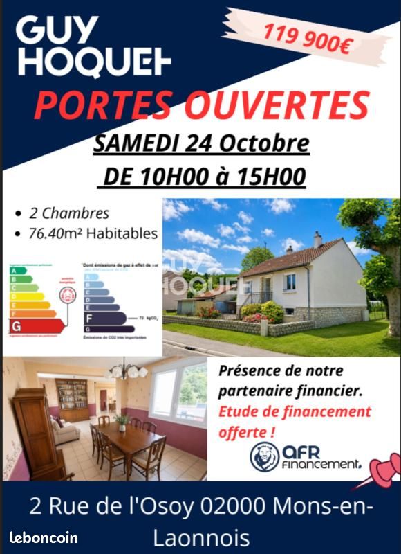 Maison 5 pièces 76 m² · à Mons-en-Laonnois · 76 m² · 119 900 €