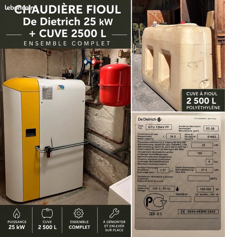 Chaudière fioul De Dietrich GTU 1204V FF 25 kW + cuve 2500 L (image 1)
