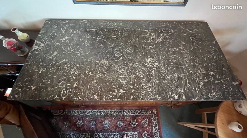 Commode ancienne Louis-Philippe en noyer avec marbre – XIXe siècle (image 4)
