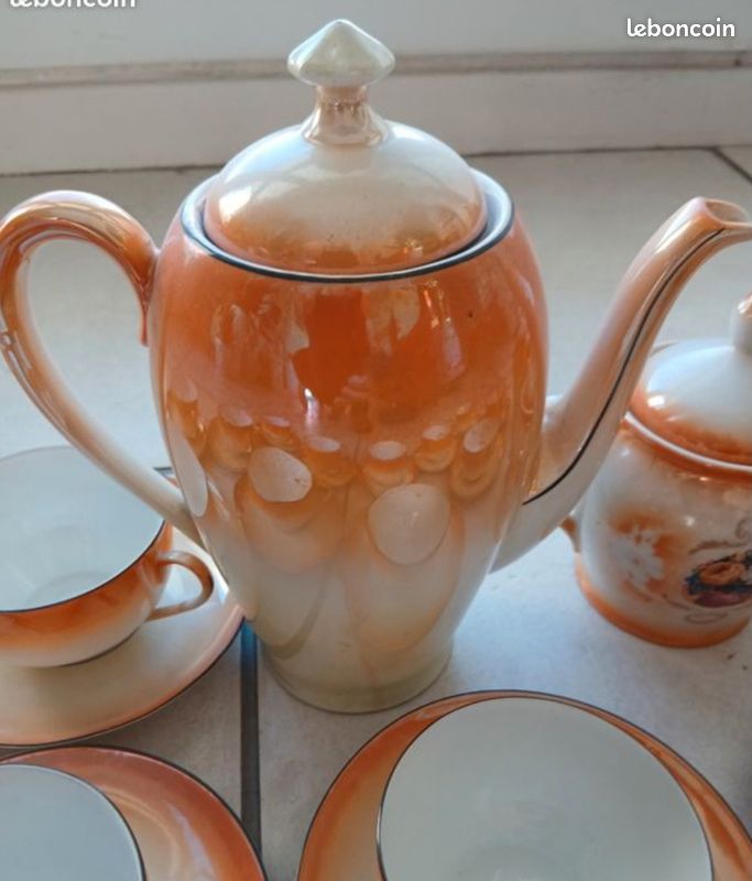 Service complet à café - thé porcelaine fine orange blanc (image 2)