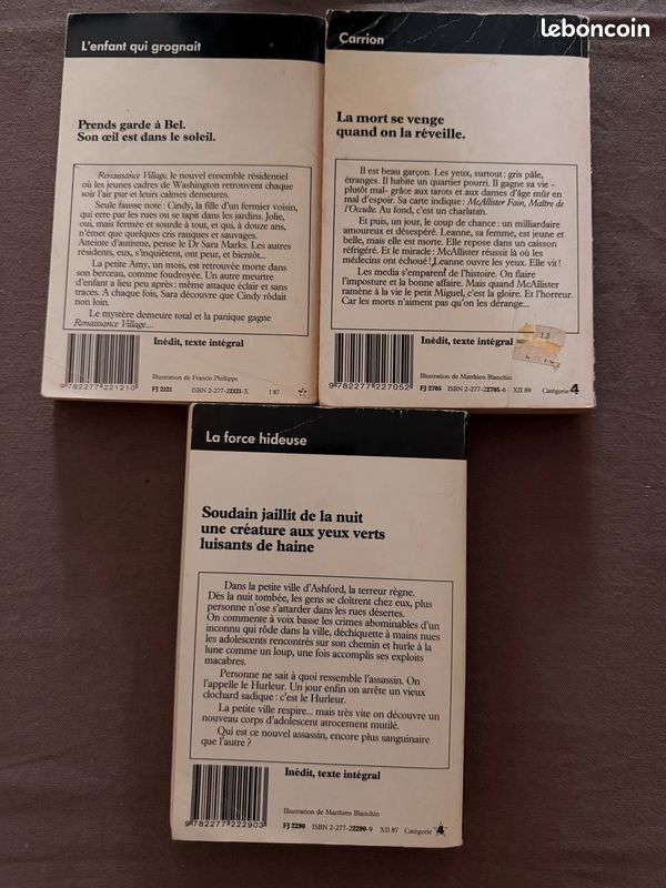 Lot de 3 livres épouvante, la force hideuse, l'enfant qui grognait, carrion (image 2)