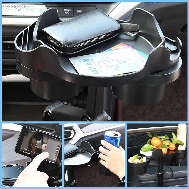 Porte-gobelet universel pour voiture, plateau réglable, support de téléphone portable, bras pivotant à 360 °, Table alimentaire NEUF (image 6)