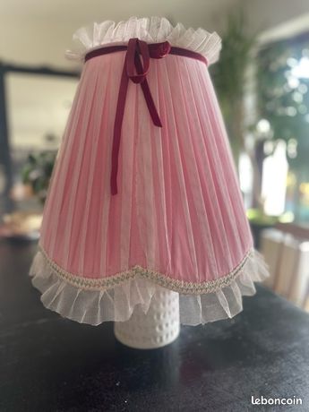 Abat-jour cylindrique tissu indien noir et rose