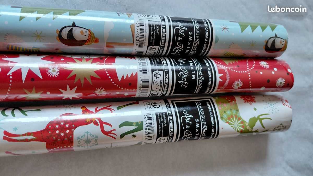 Lot De 3 Rouleaux De Papier Cadeau De Noël, 43 Cm X 3 M, Papier