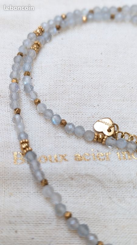 Collier en pierre de labradorite grise - France