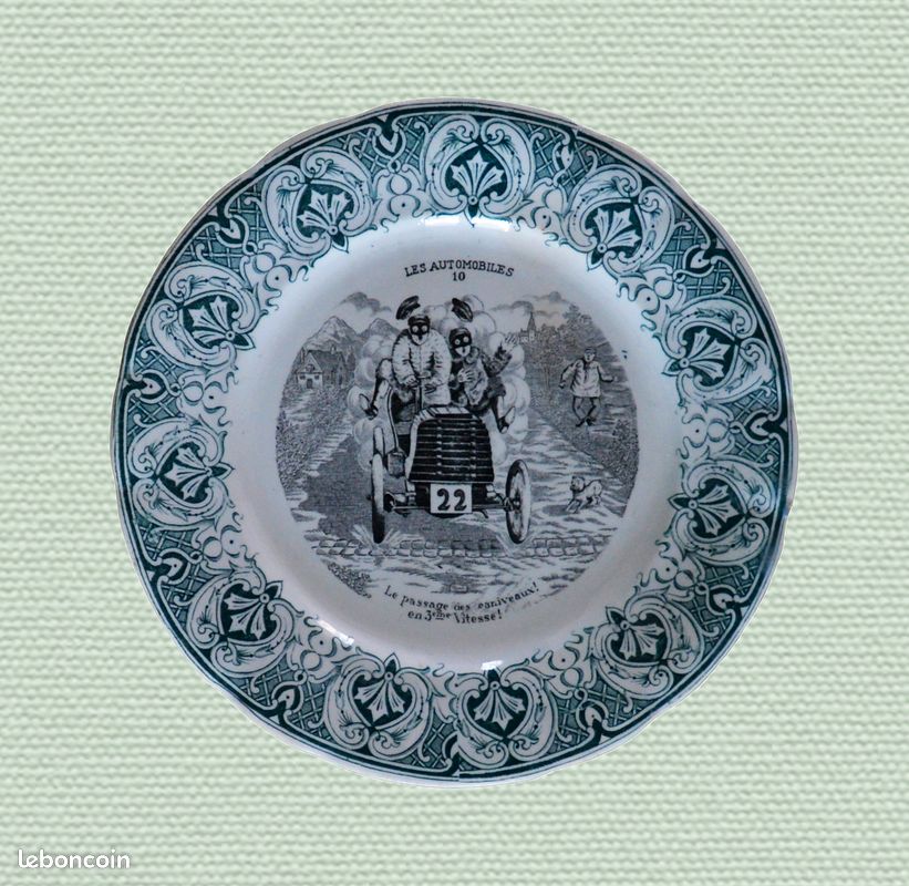 ASSIETTE PARLANTE ANCIENNE en faïence de Saint-Amand Le Cycliste années