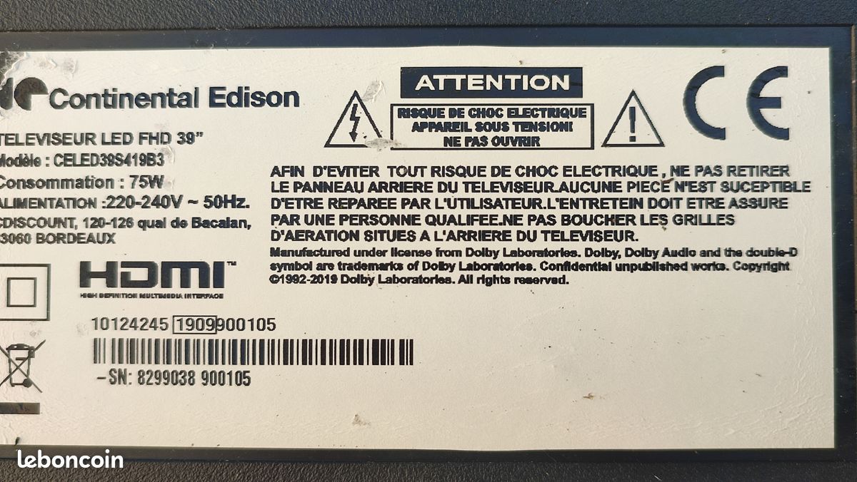 Carte D'alimentation Continental Pour Téléviseur - Modèle Celed480616B3-2