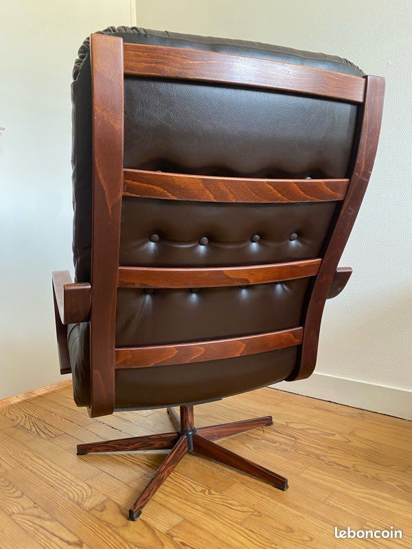Paire de fauteuils vintage pivotants en cuir marron (image 4)