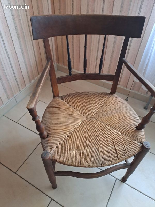 Chaise avec accoudoirs assise paille (image 2)