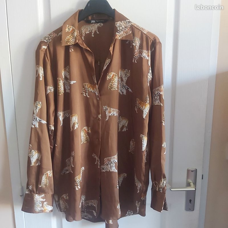 Chemise Zara Imprimé Serpent Orange Caramel - Taille S (8-10) - Neuf Sans étiquettes