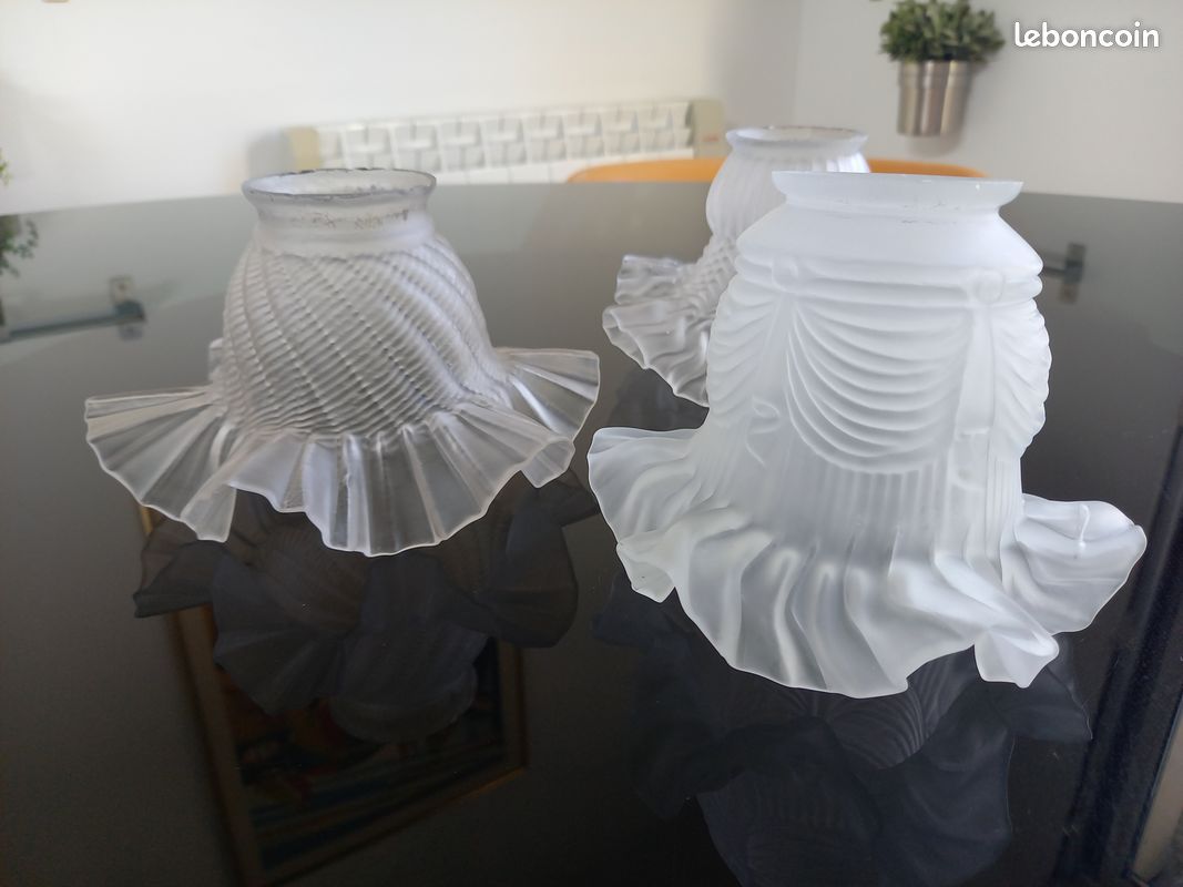 Lot de 3 tulipes anciennes en verre Luminaire Lampe (image 3)