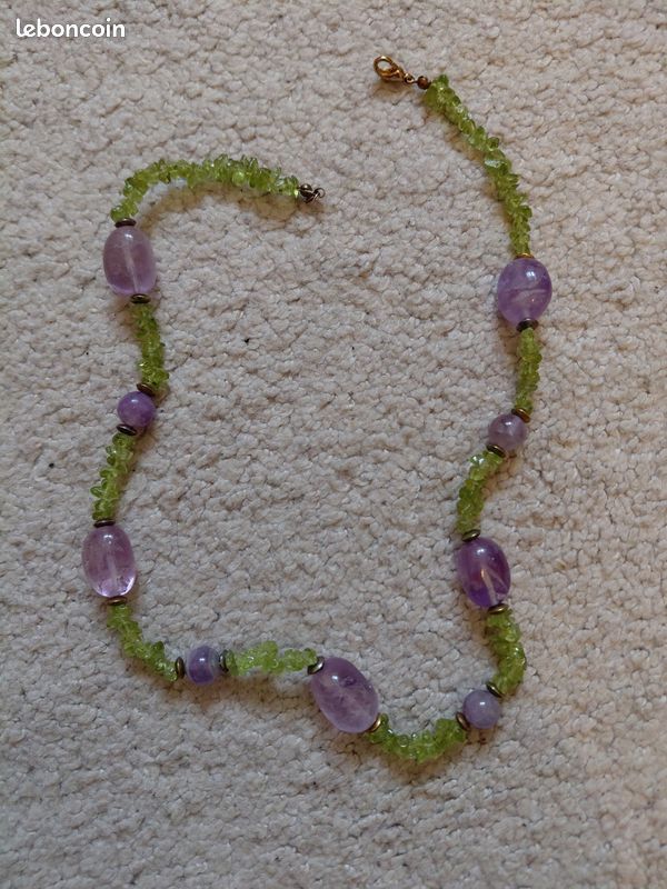 Collier "bonbon" ras de cou ( 50 cm) Péridot/améthyste (image 3)