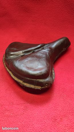 Ancienne Selle Vélo Cuir Triomphe - Marron - Fabriquée En France - Vélo De Ville