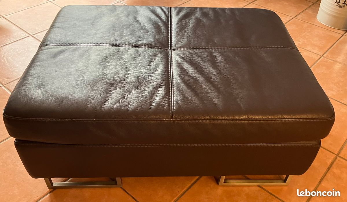 Ensemble fauteuil et Pouf cuir Crozatier (image 5)