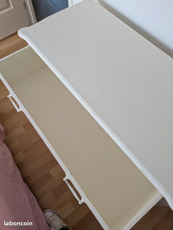 Commode ancienne bois massif blanche (image 4)
