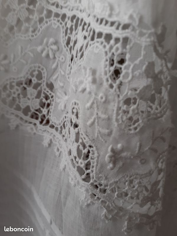 Chemisier Blanc Vintage Années 1900 - Coton Fin Dentelle - Taille M - Occasion