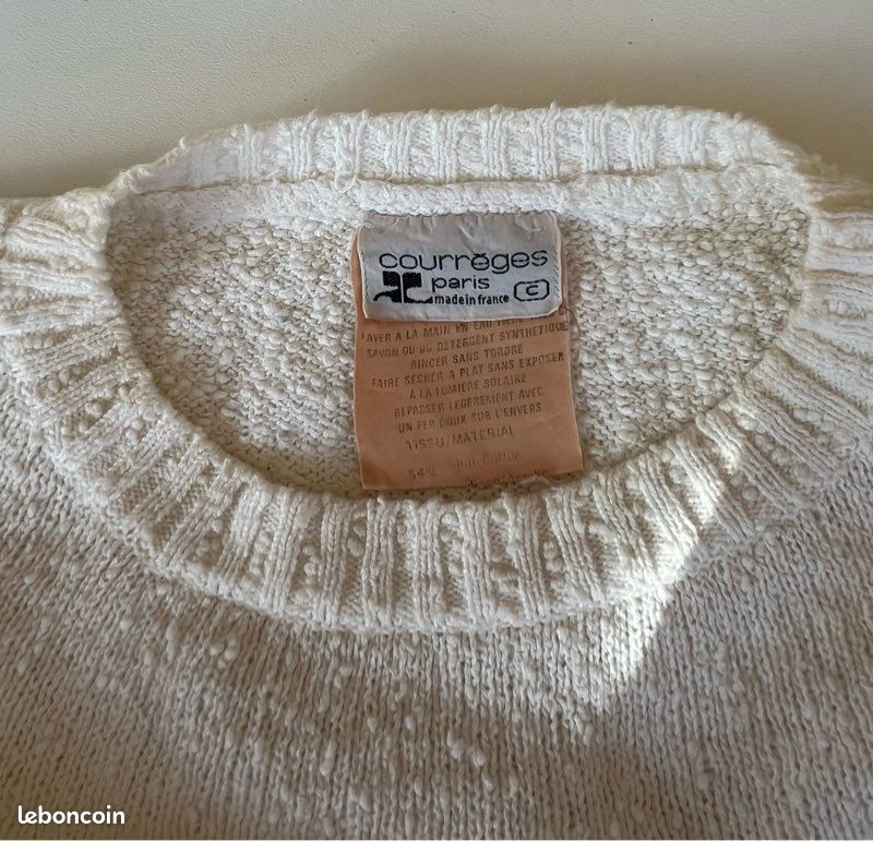Pull Courrèges Vintage Blanc Et Bleu Taille M - Coton, Parfait état - Occasion