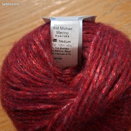 Lot De 10 Pelotes Laine Kid Mohair Marron Bordeaux - Fabriqué En Italie, Idéal Tricot
