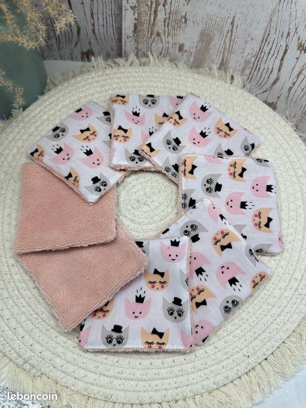 Lingettes lavables bébé motif chaton idée cadeau naissance- lingettes zéro déchet – Éponge bambou Oeko-Tex – Lot de 8 – 9x9 cm (image 3)