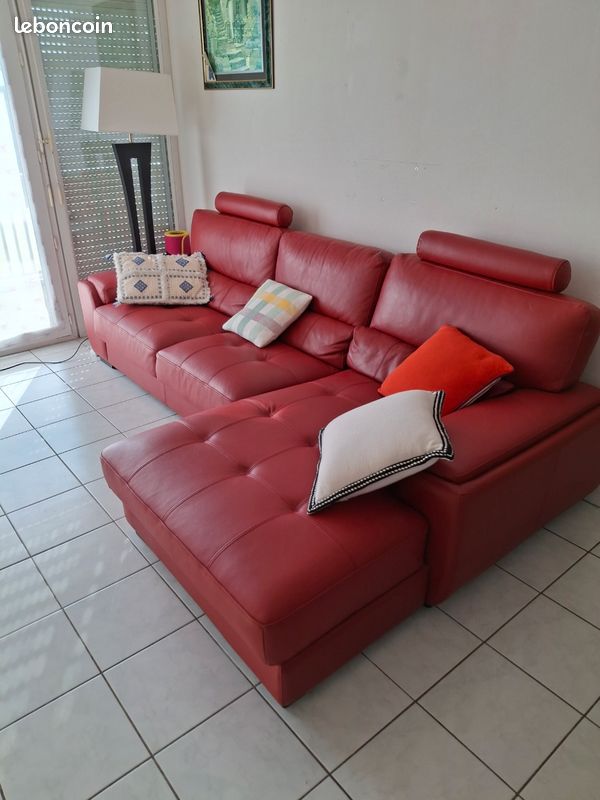 Canapé cuir rouge (image 1)