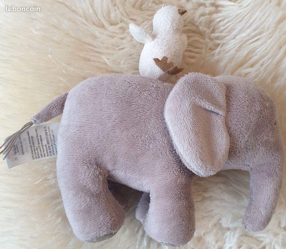 DOUDOU musical ÉLÉPHANT avec oiseau JACADI VOYAGE EN AFRIQUE