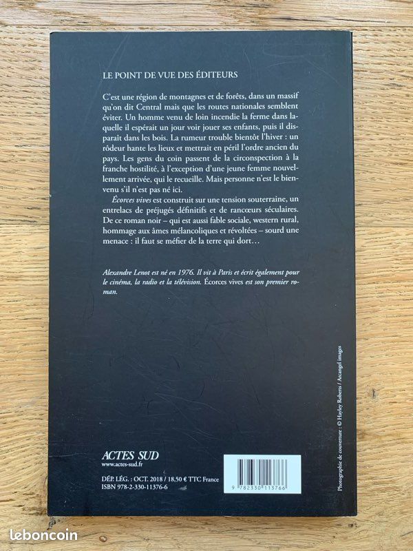 Écorces vives – Alexandre Lenot – roman noir Actes Sud – excellent état (image 2)