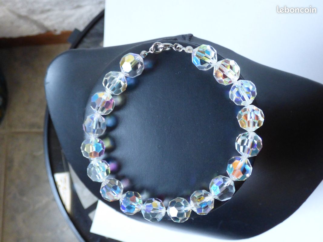 Collier Et Bracelet Réglable En Perles De Verre à Facettes - Bijou Brillant Pour Femme