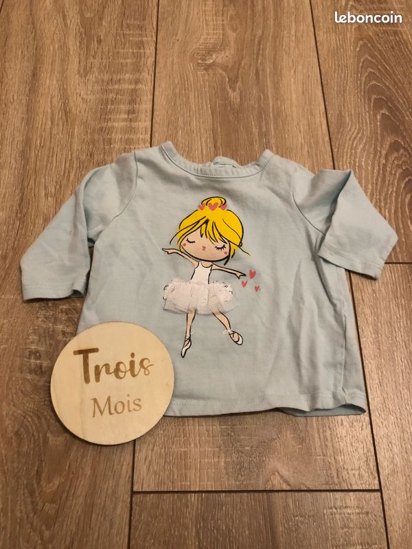 Haut basique fille Tex turquoise T 3 mois (image 1)