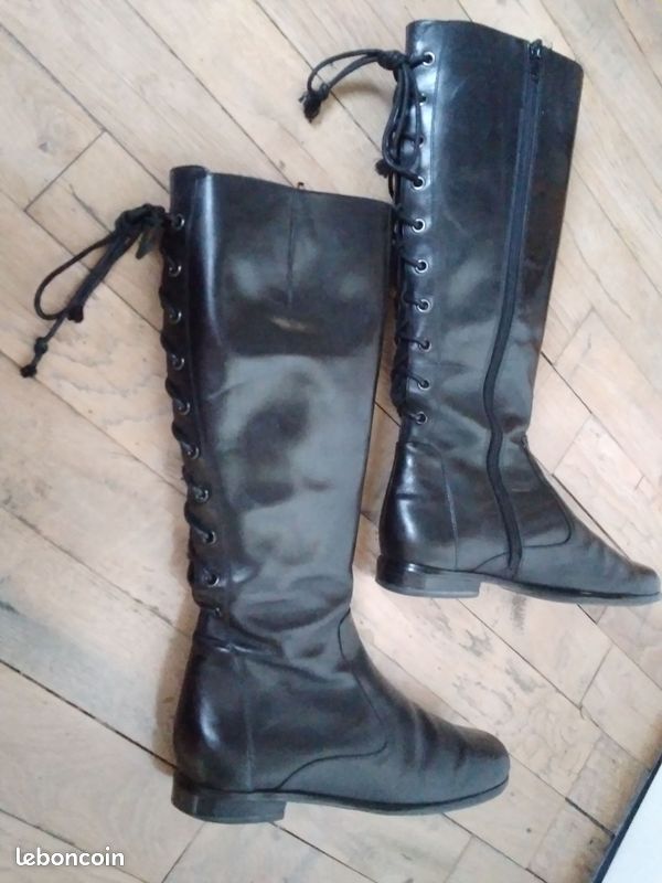 Botte Femme Bottine Lacet Derriere Bottes En Cuir, Femme, Taille