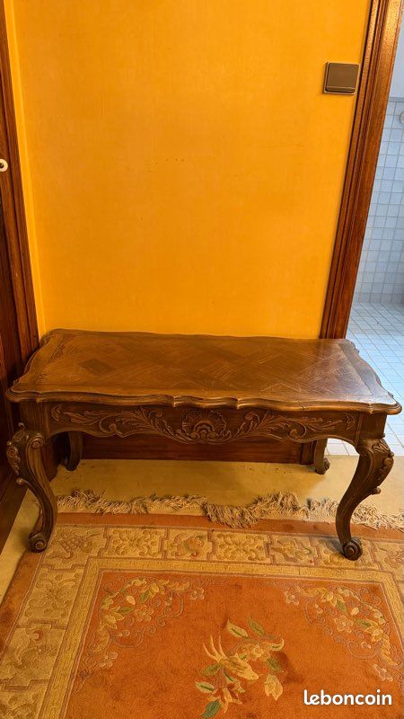 Banquette / banc ancien en bois sculpté style Louis XV – 97 cm (image 1)
