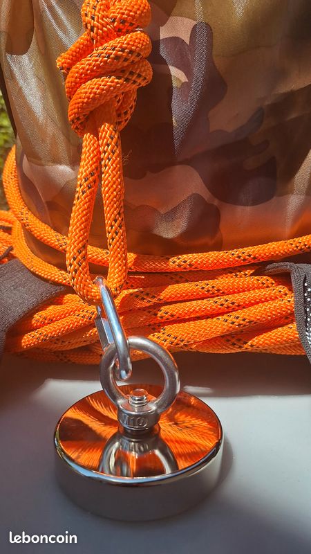 Pêche à l'aimant Ø80mm ultra puissant + corde 18m 48 brins + sac + gants + mousqueton (image 10)