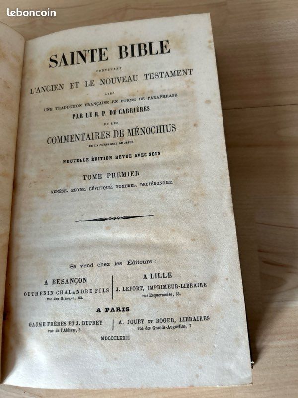 Sainte Bible en 8 volumes-Année 1872 (image 1)