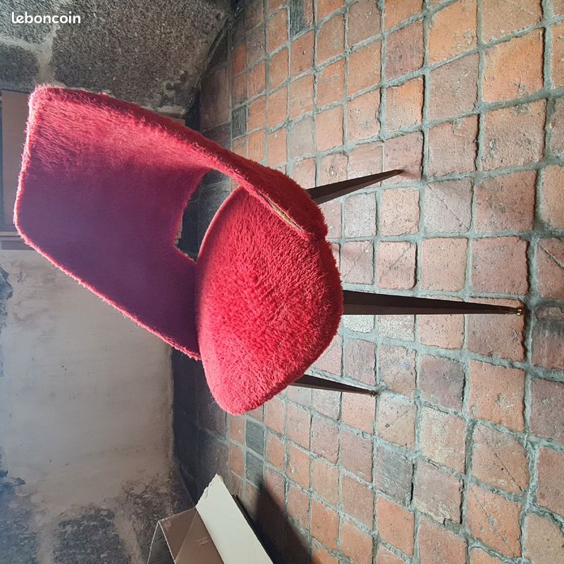 Chaise fauteuil tonneau BAUMANN vintage 60's moumoute rouge (image 2)