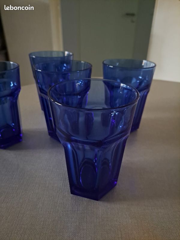 Chemin De Table En Verre Bleu – 5 éléments – Déco De Table – Occasion