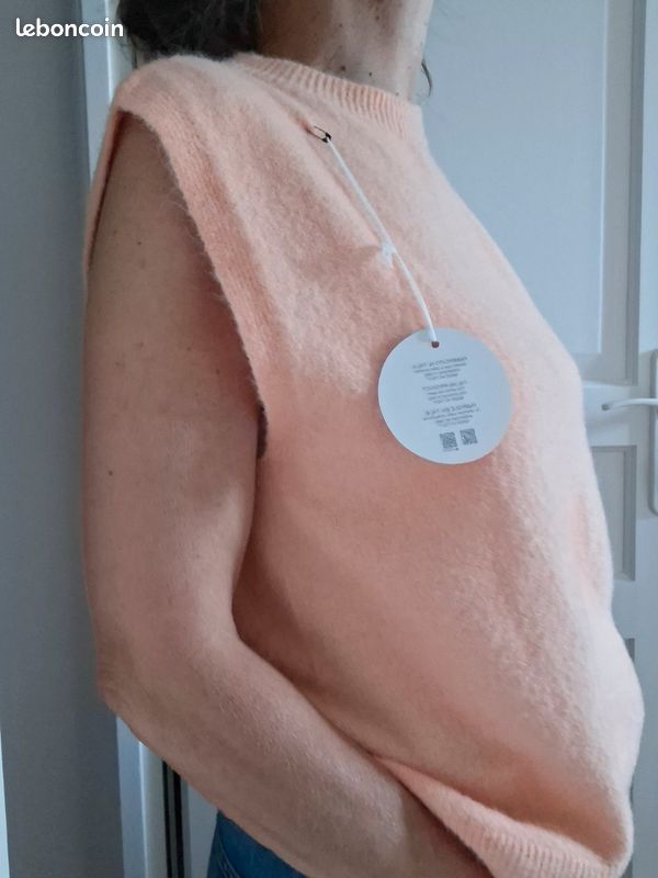 Pull débardeur avec alpaga,orange pâle, abricot, TU (34 à 40), dimensions photos, tout neuf (image 1)